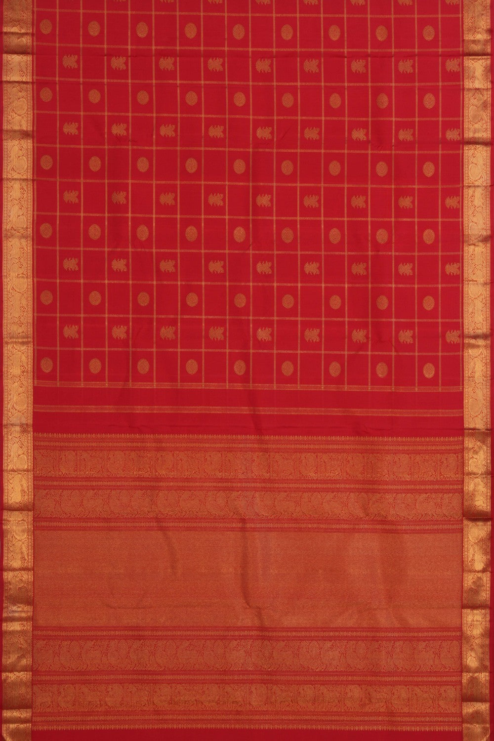 Image of Kanchipuram Silk Red Kattam Saree